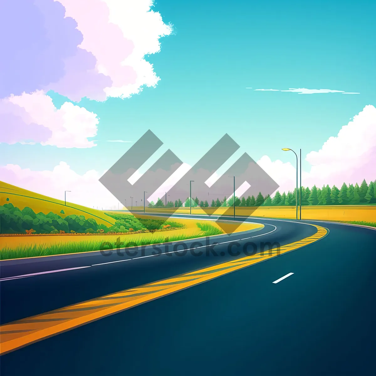 Picture of Countryside Horizon: Scenic rural landscape with vibrant meadows and clear skies
