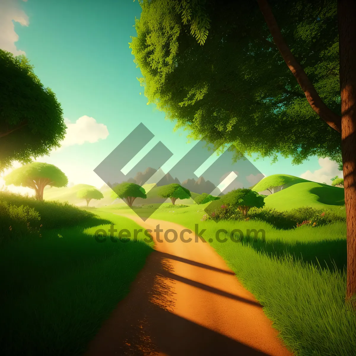 Picture of Serene Countryside Meadow Under Clear Blue Sky