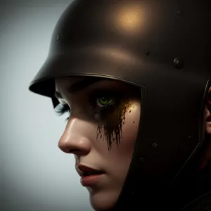 Stylish helmet-adorned model with captivating eyes