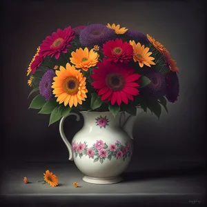 Colorful Floral Bouquet in Yellow Vase.