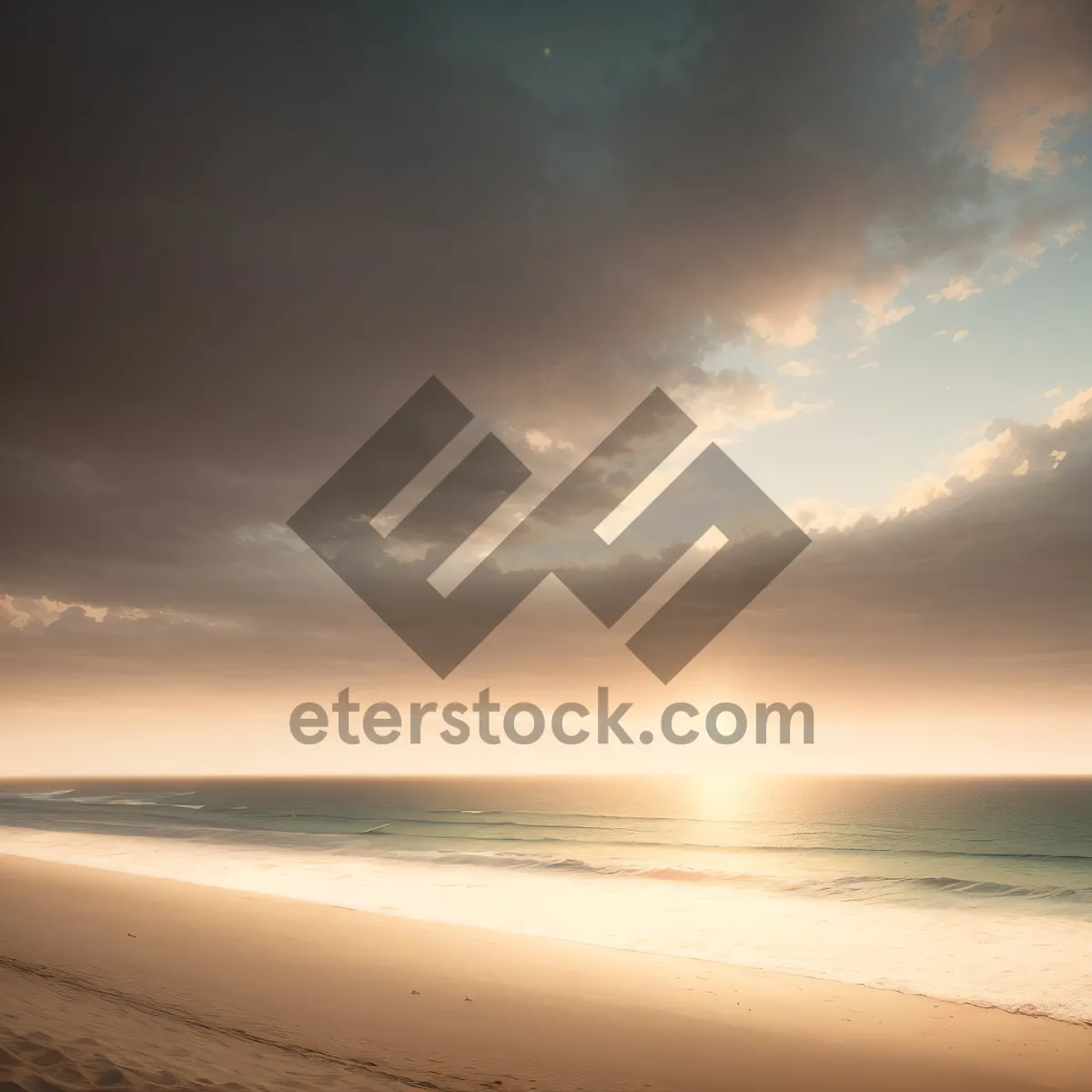 Picture of Serenity at Sunset: Tranquil Beachscape with Vibrant Sky and Ocean Waves.