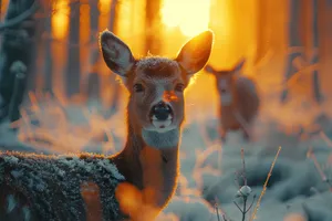 Baby deer in forest - wildlife mammal closeup.