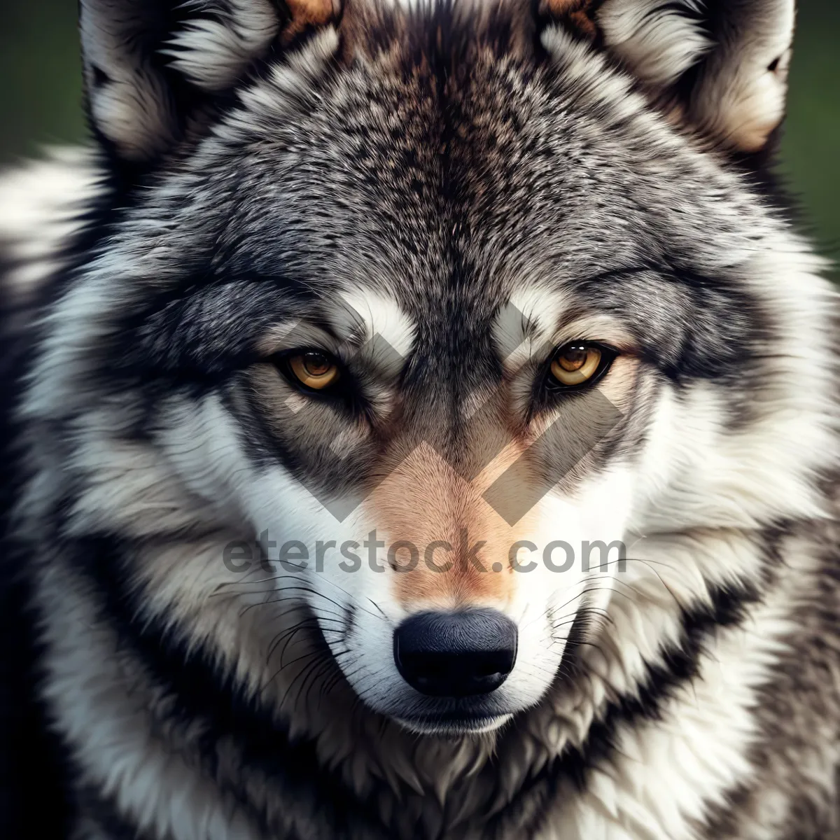 Picture of Majestic predator: Timber Wolf's piercing eyes in snowy wilderness.