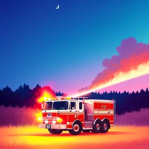 Sunset Fire Station Truck in Rural Landscape