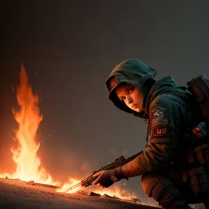 Nighttime DJ igniting fiery performance with flamethrower