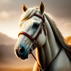 Brown Stallion in Equestrian Headgear