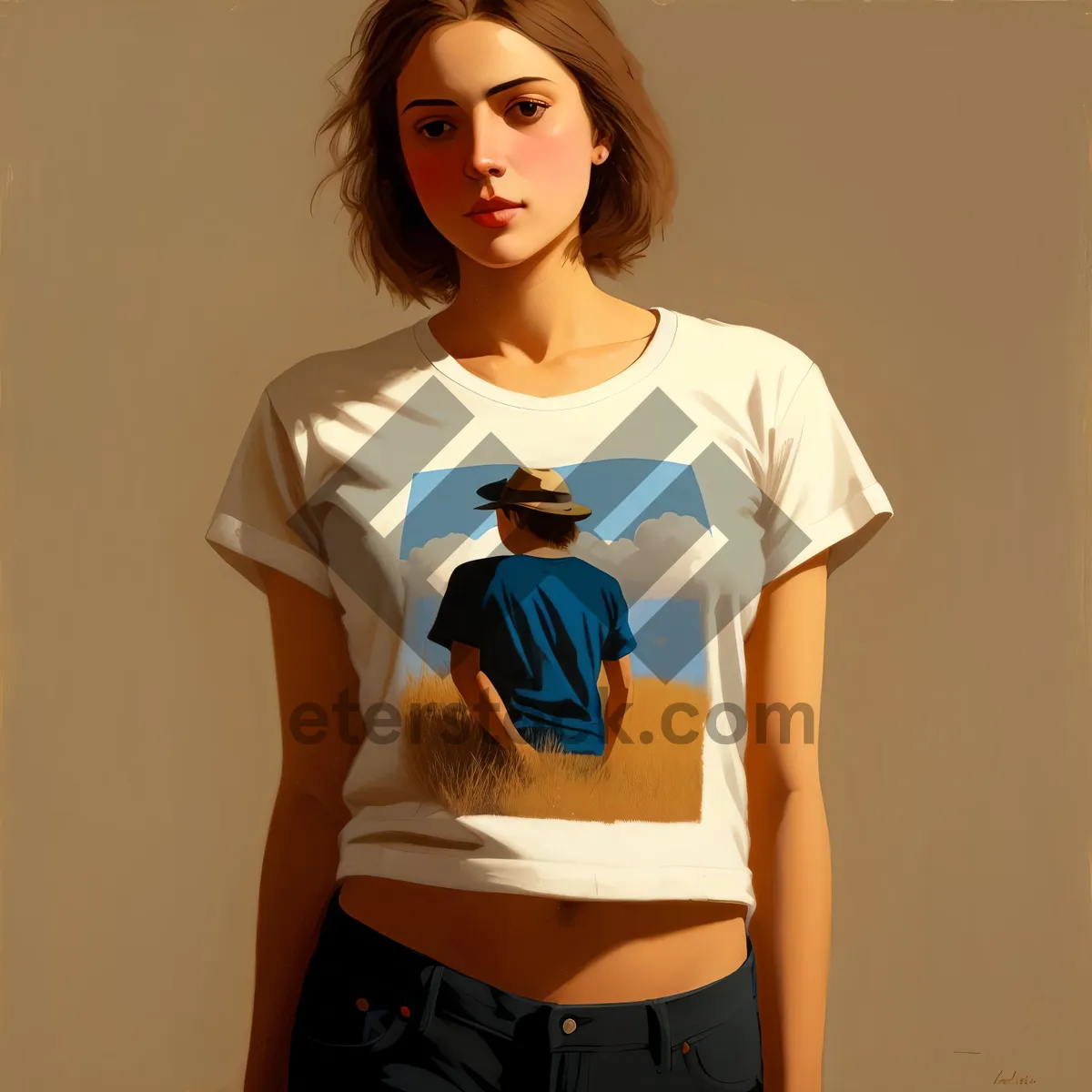 Picture of Happy Smiling Lady in Attractive Fashionable Jersey Shirt