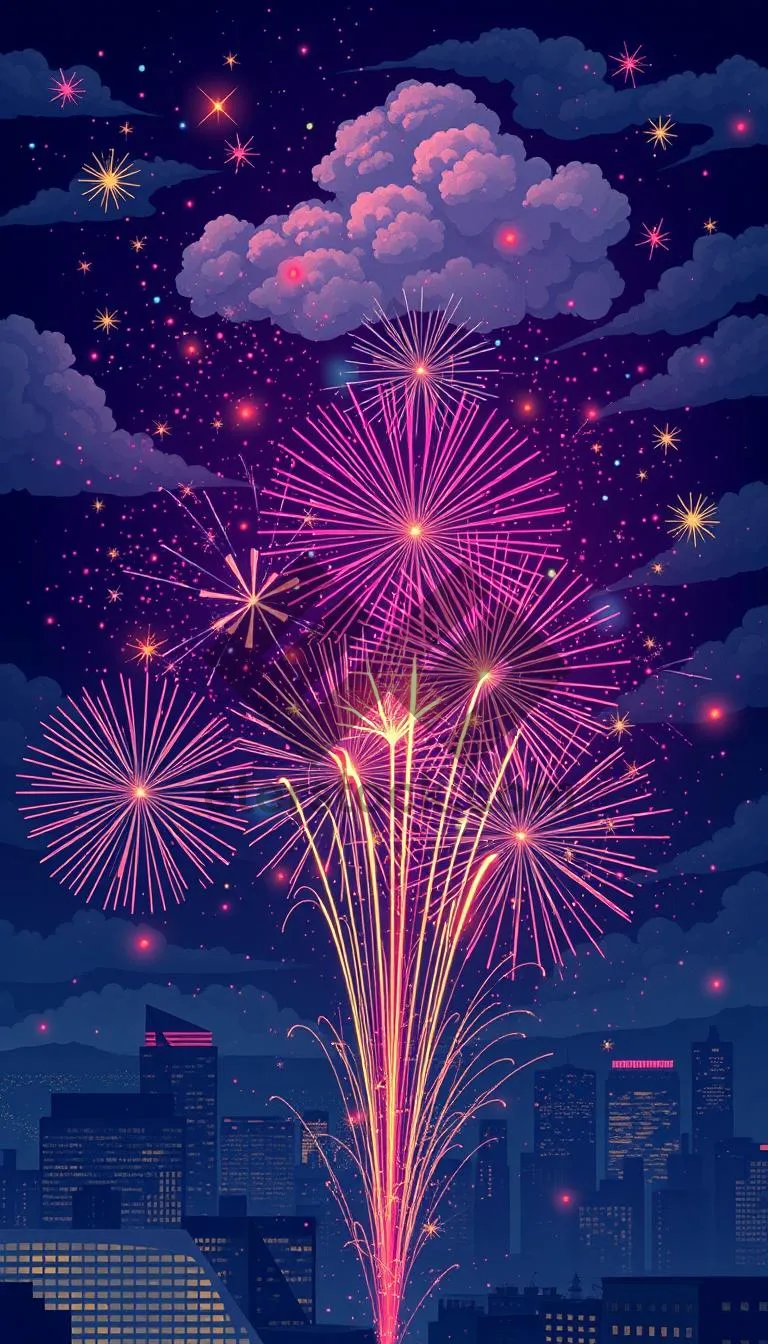 Picture of Colorful Celebration Fireworks in the Night Sky