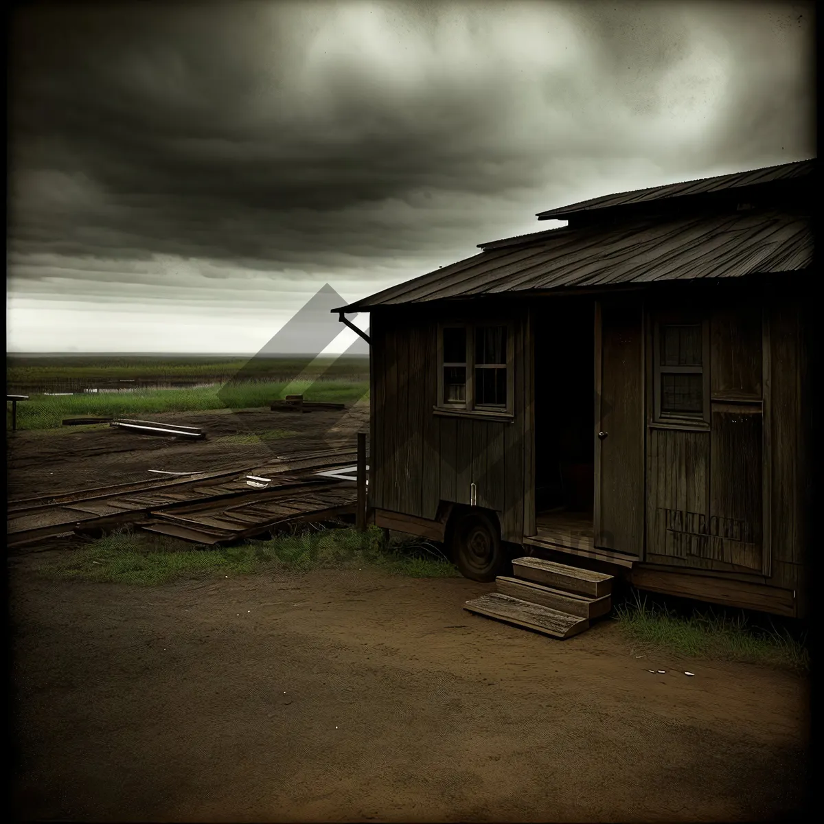 Picture of Rustic Wooden Outbuilding Nestled in Rural Skyline