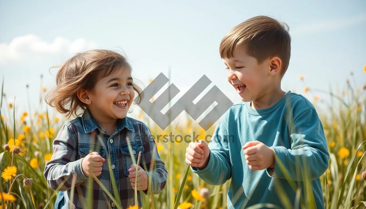 Picture of Cheerful boy playing with pinwheel in the park