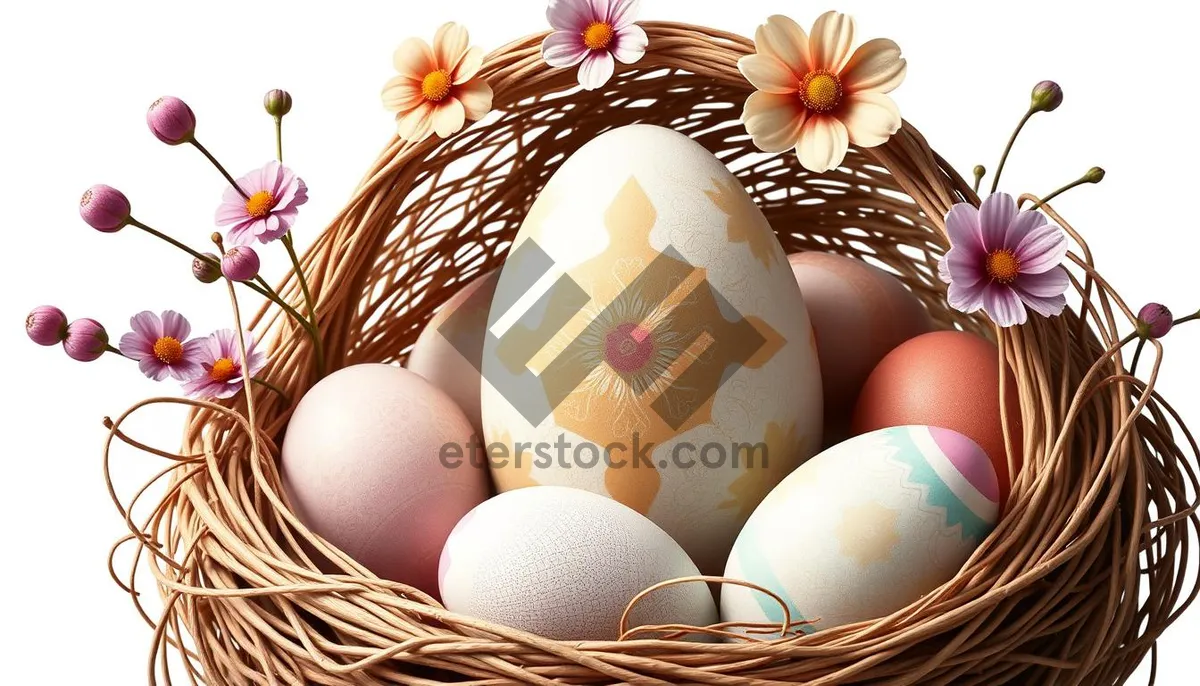 Picture of Fresh farm eggs in Easter basket, protein-rich breakfast.