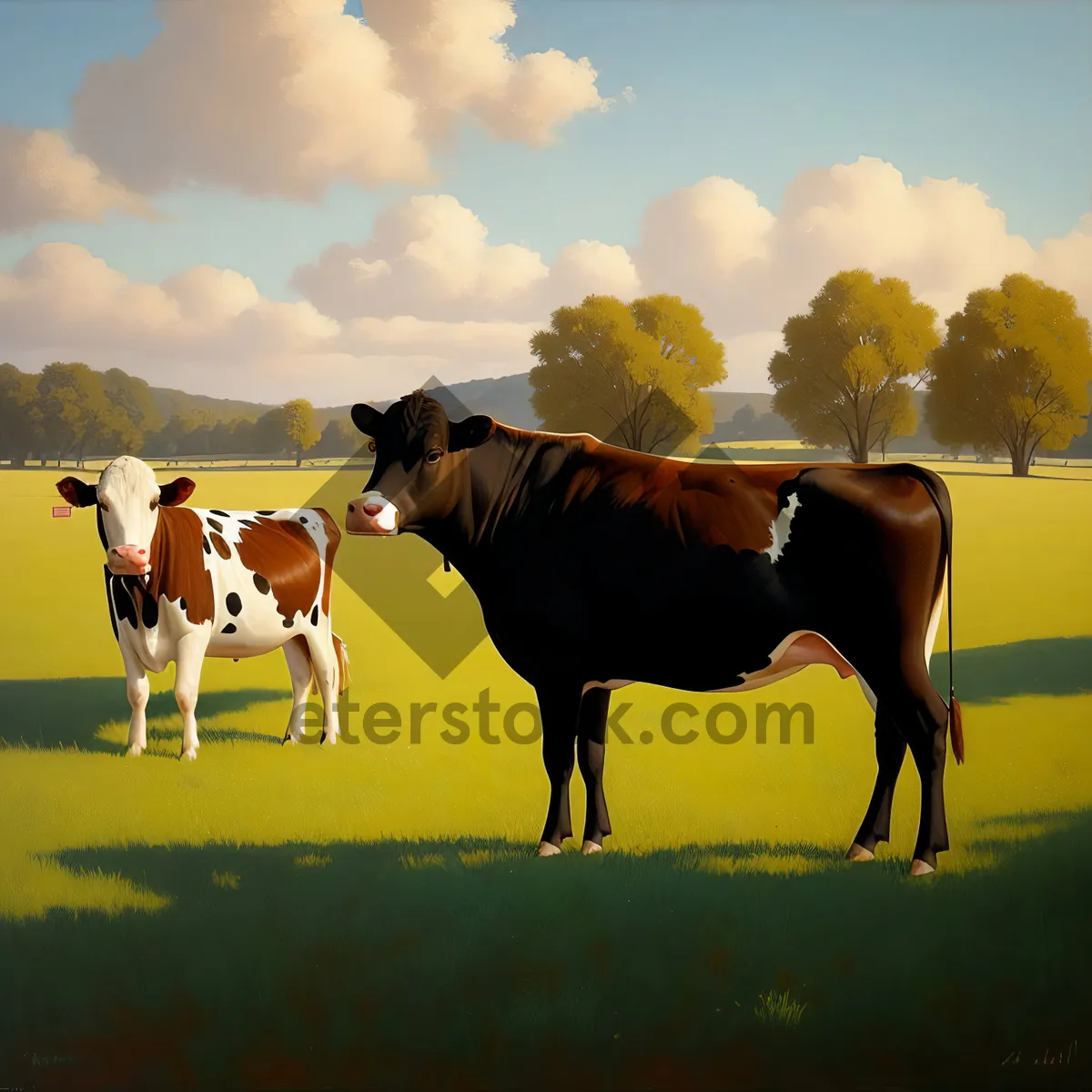 Picture of Idyllic Rural Landscape with Grazing Horse and Cows