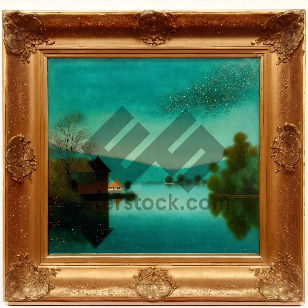 Picture of Antique Wooden Frame with Elegant Golden Ornamentation