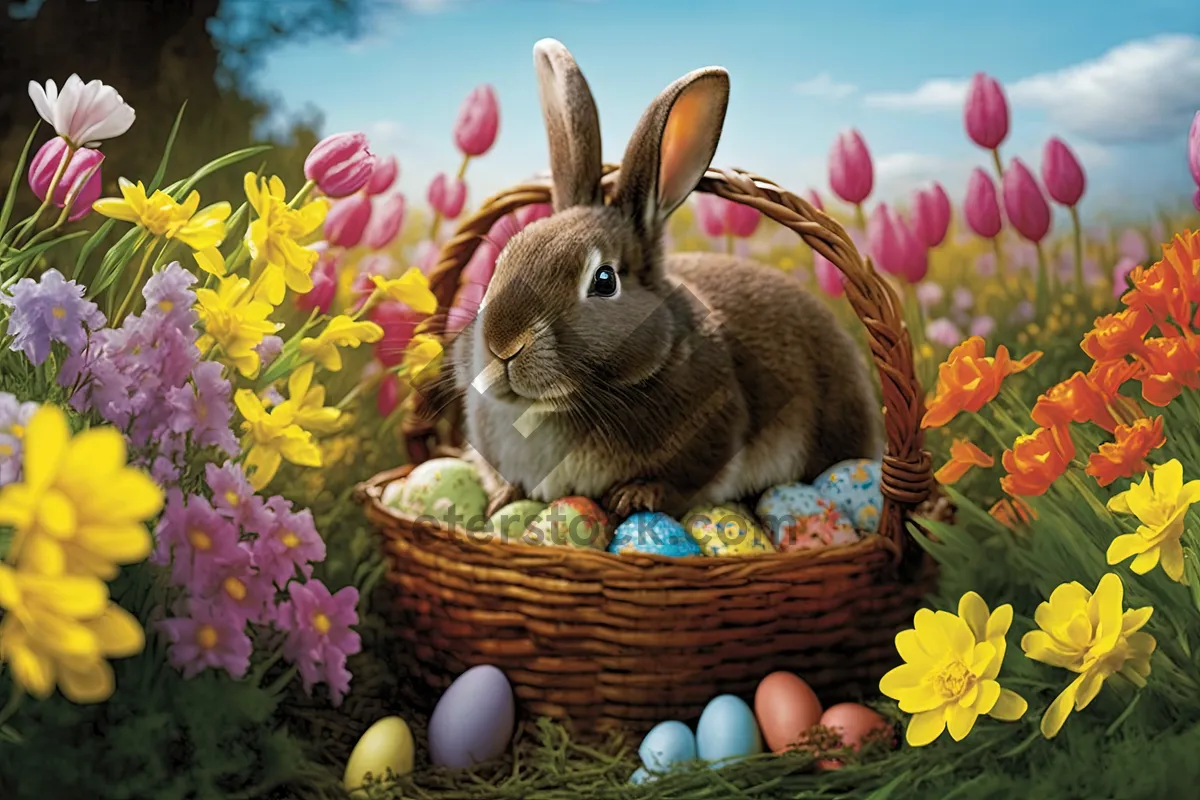 Picture of Brown fluffy bunny in a spring studio setting