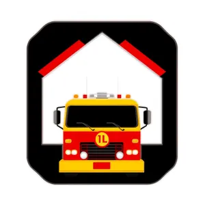 Fire Station Facility Icon Set with Car, Trailer, and Bus