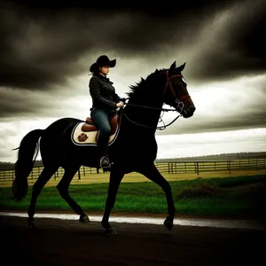 Thoroughbred Stallion Galloping with Polo Mallet