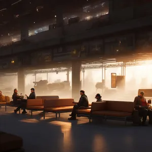 Modern luxury restaurant interior with grand piano and wood furniture.