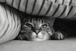 Curious tabby kitten with fluffy fur and whiskers