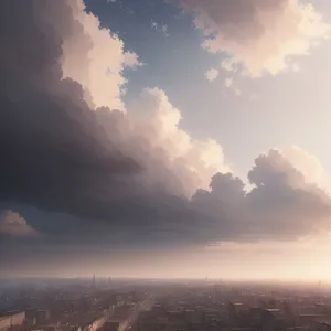 Vibrant Skyline at Sunset: Illuminated Clouds and Radiant Sun