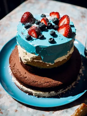 Delicious strawberry cream cake with berries and mint flavor