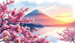 Japanese Cherry Blossoms in Sunny Spring Landscape