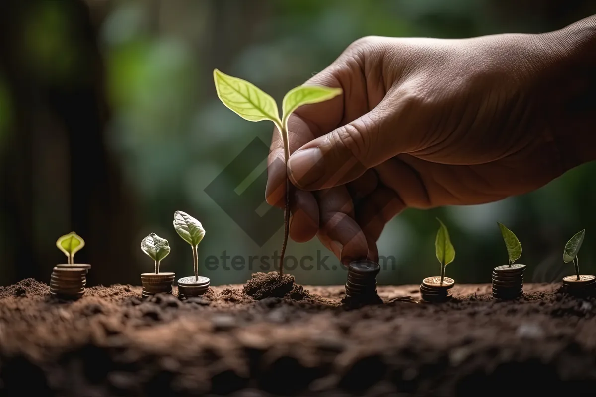 Picture of Hand holding new tea plant seedling in soil