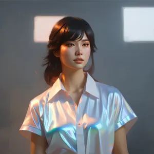 Happy brunette lady model portrait with a smile