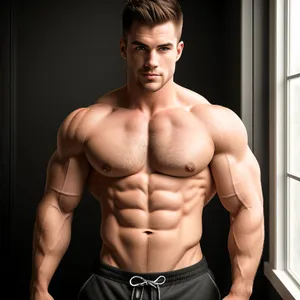 Muscular male showcasing powerful physique in gym.