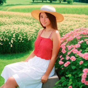 Happy woman in summer dress at park