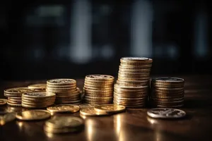 Golden coins stack on metal column - finance wealth.