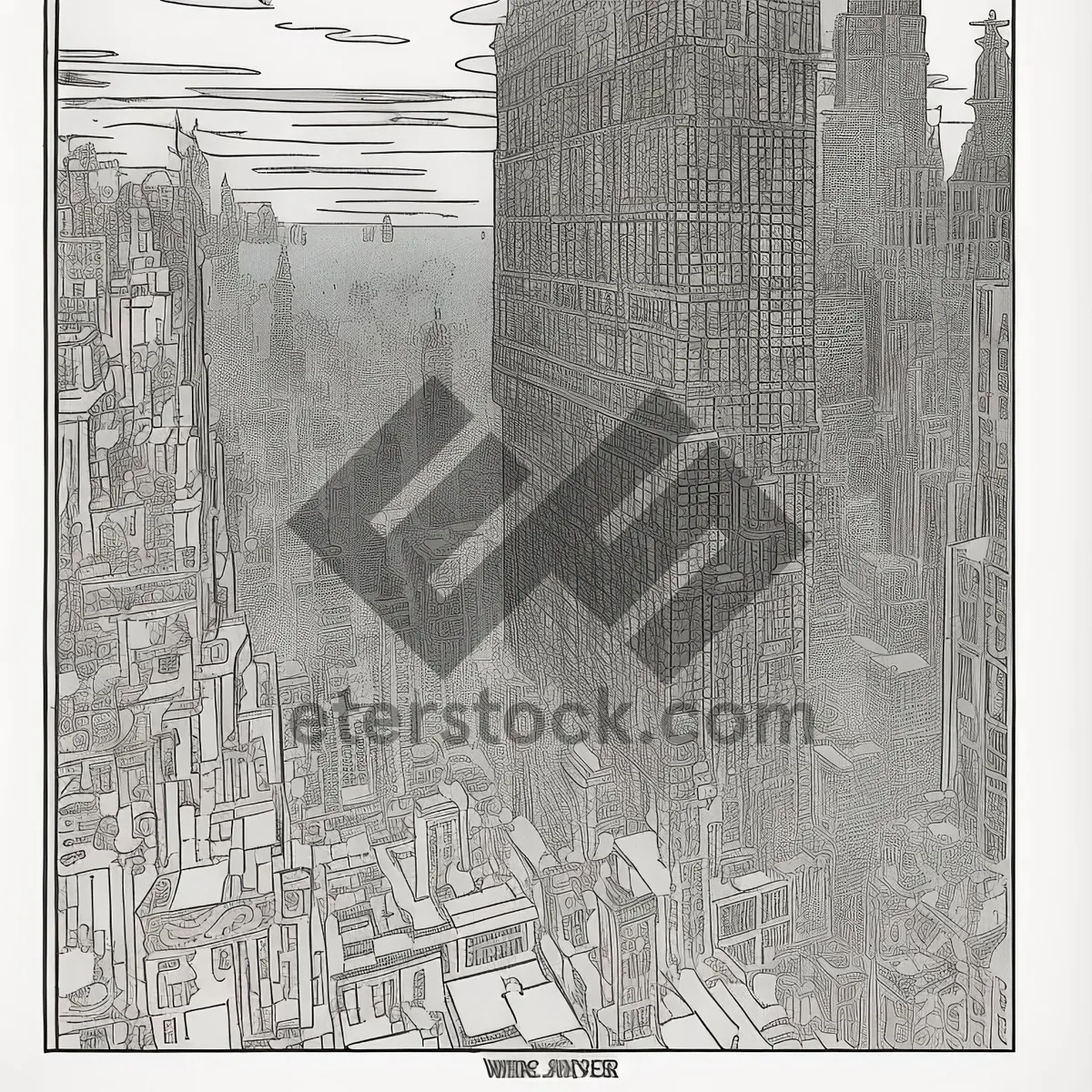 Picture of Graphic design business advertisement with city skyline backdrop.