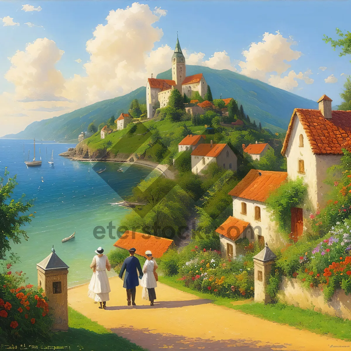 Picture of Old villa by the river in summer landscape