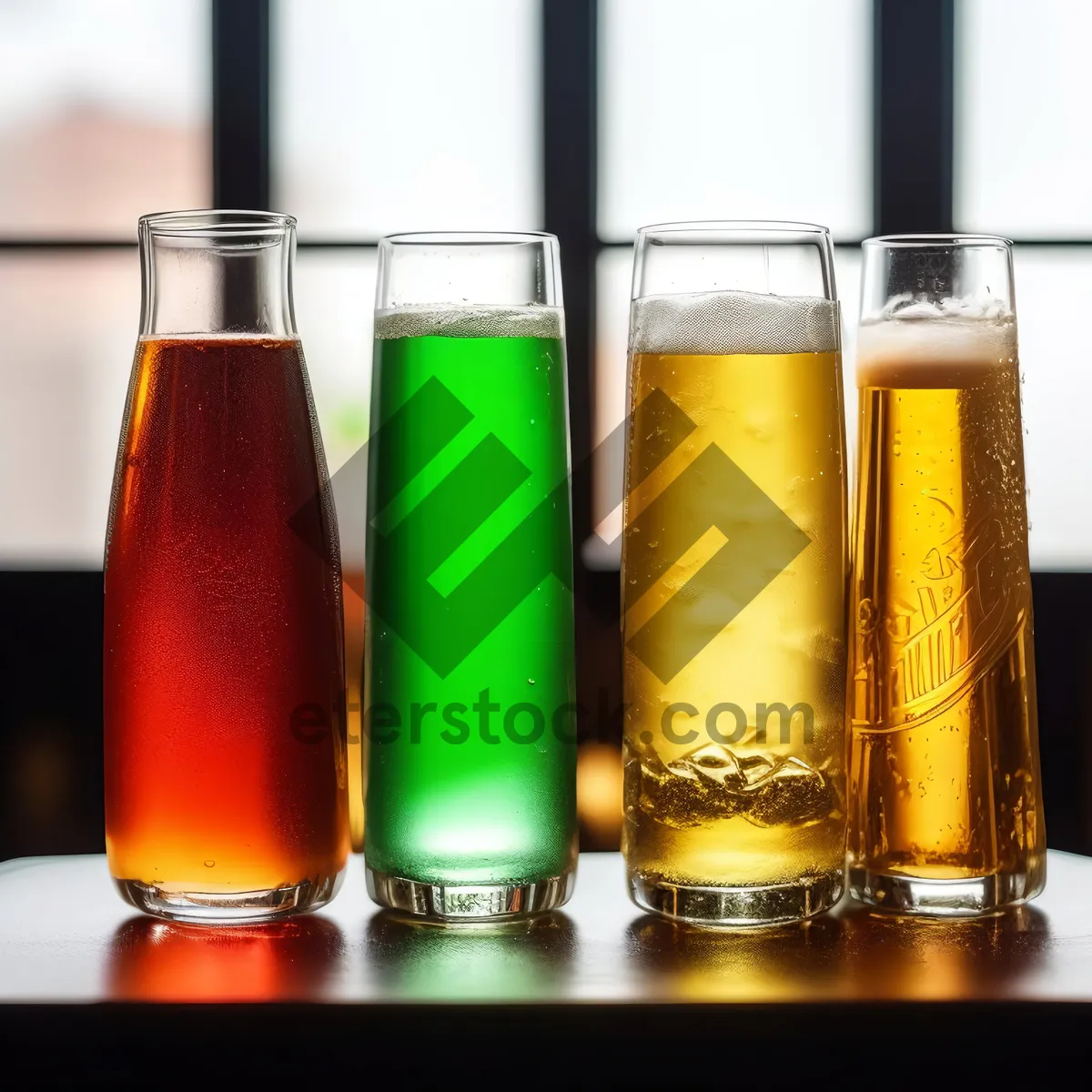 Picture of Closeup of golden beer in frosty glass on table.