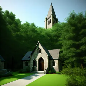 The old church tower stands tall against the sky, displaying its timeless beauty