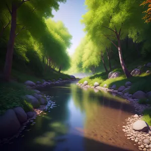 Serene Waterscape in Wooded Countryside