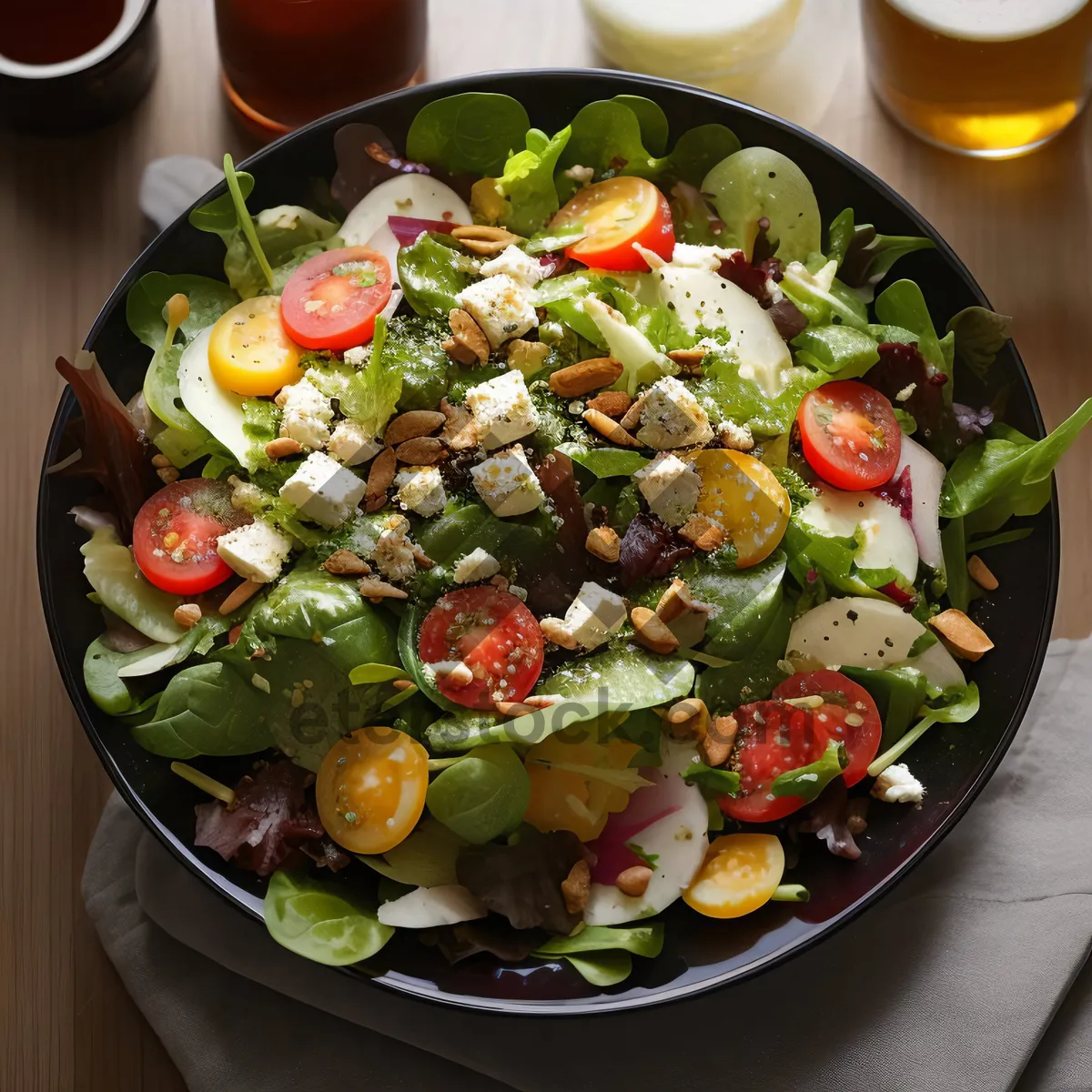 Picture of Delicious gourmet salad with fresh vegetables and nuts