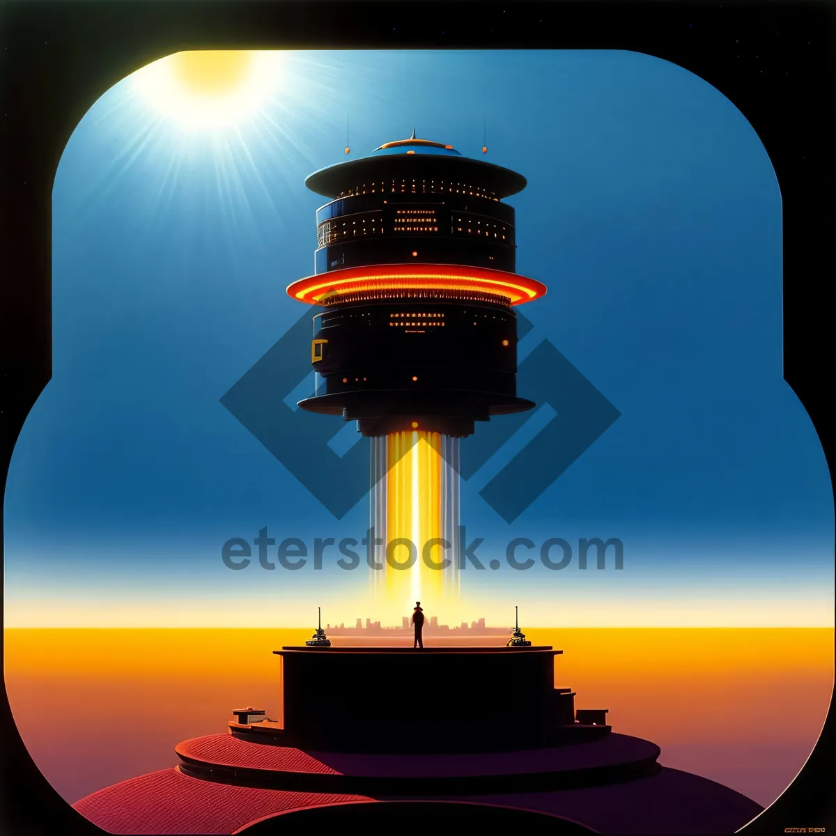 Picture of Sunset Beacon: Majestic Lighthouse Gracing the City Skyline
