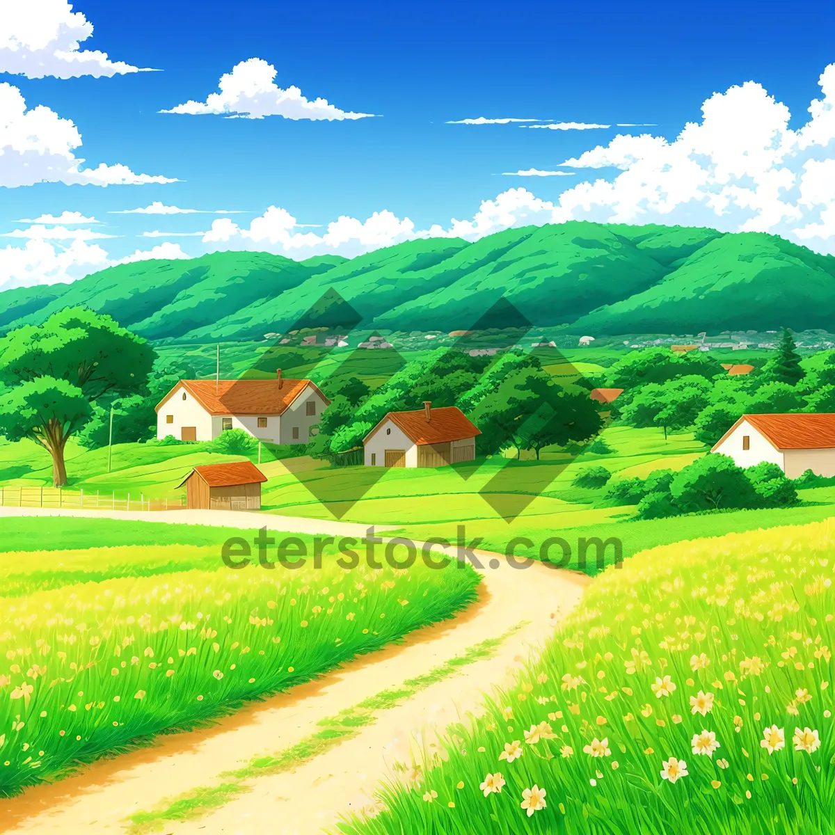 Picture of Rustic Countryside Farm with Lush Green Fields