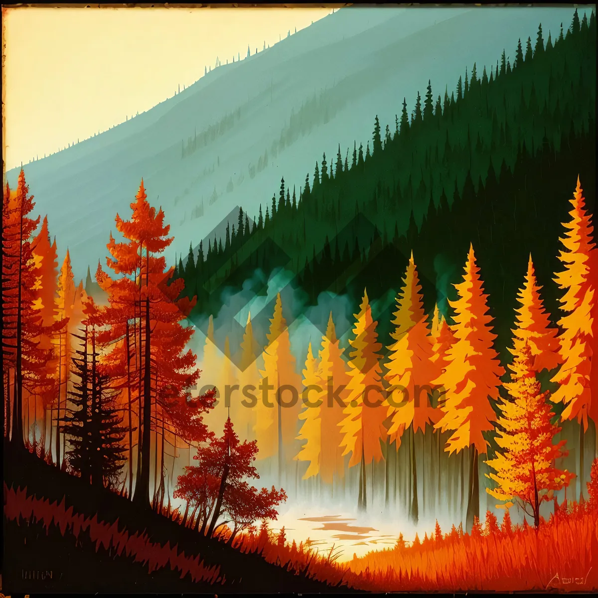 Picture of Autumn Foliage Painting: Vibrant Colors of the Forest