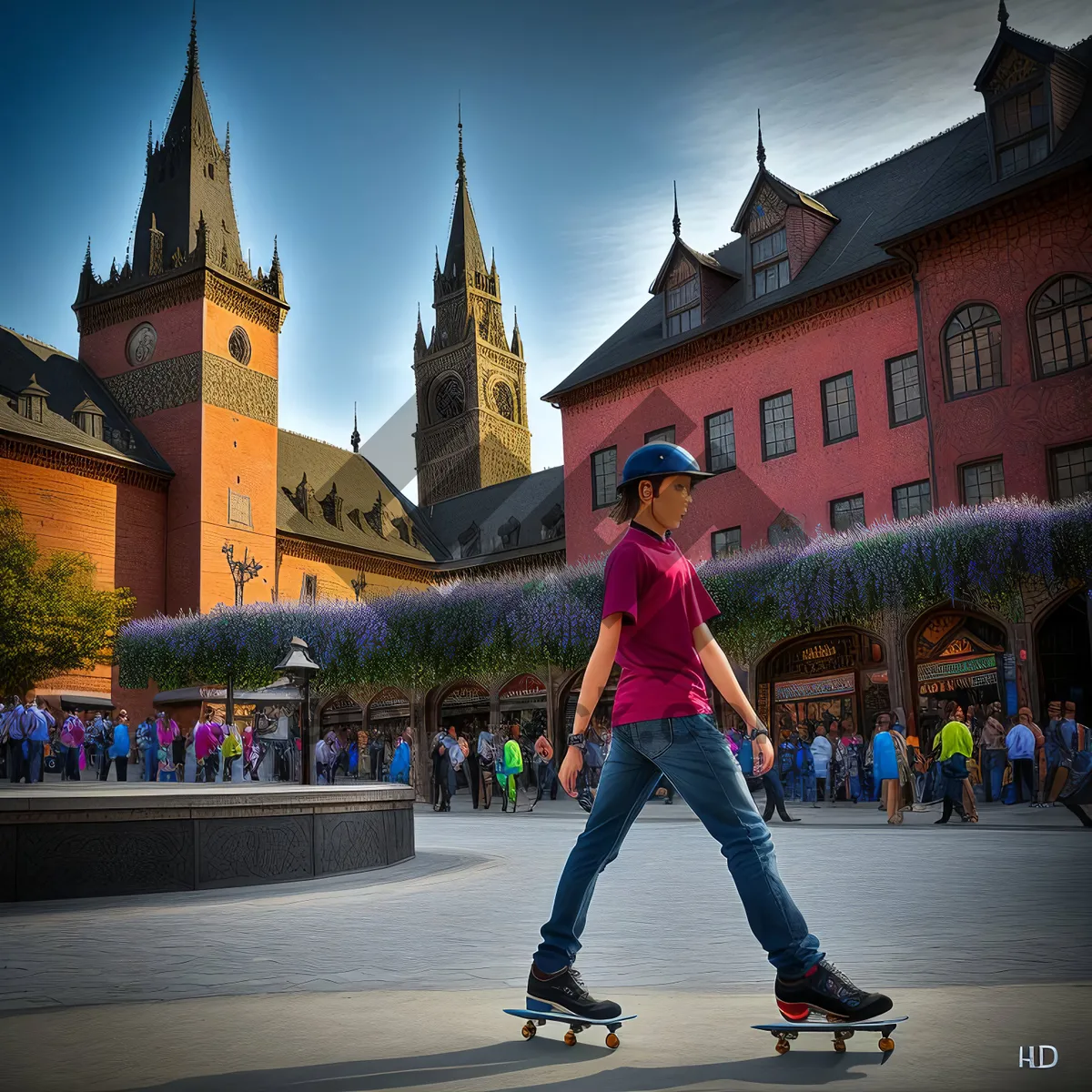 Picture of Skateboarder Performing Tricks on City Street