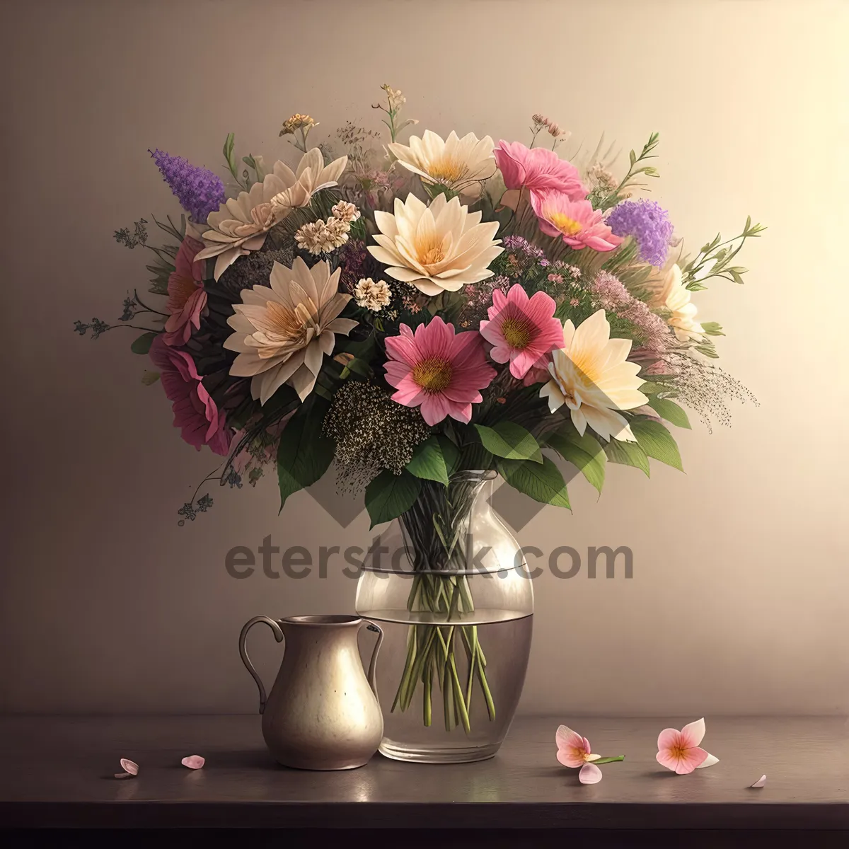 Picture of Lampshade Pink Blossom Bouquet in Vase