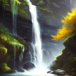 Serene Waterfall Flowing Through Lush Forest