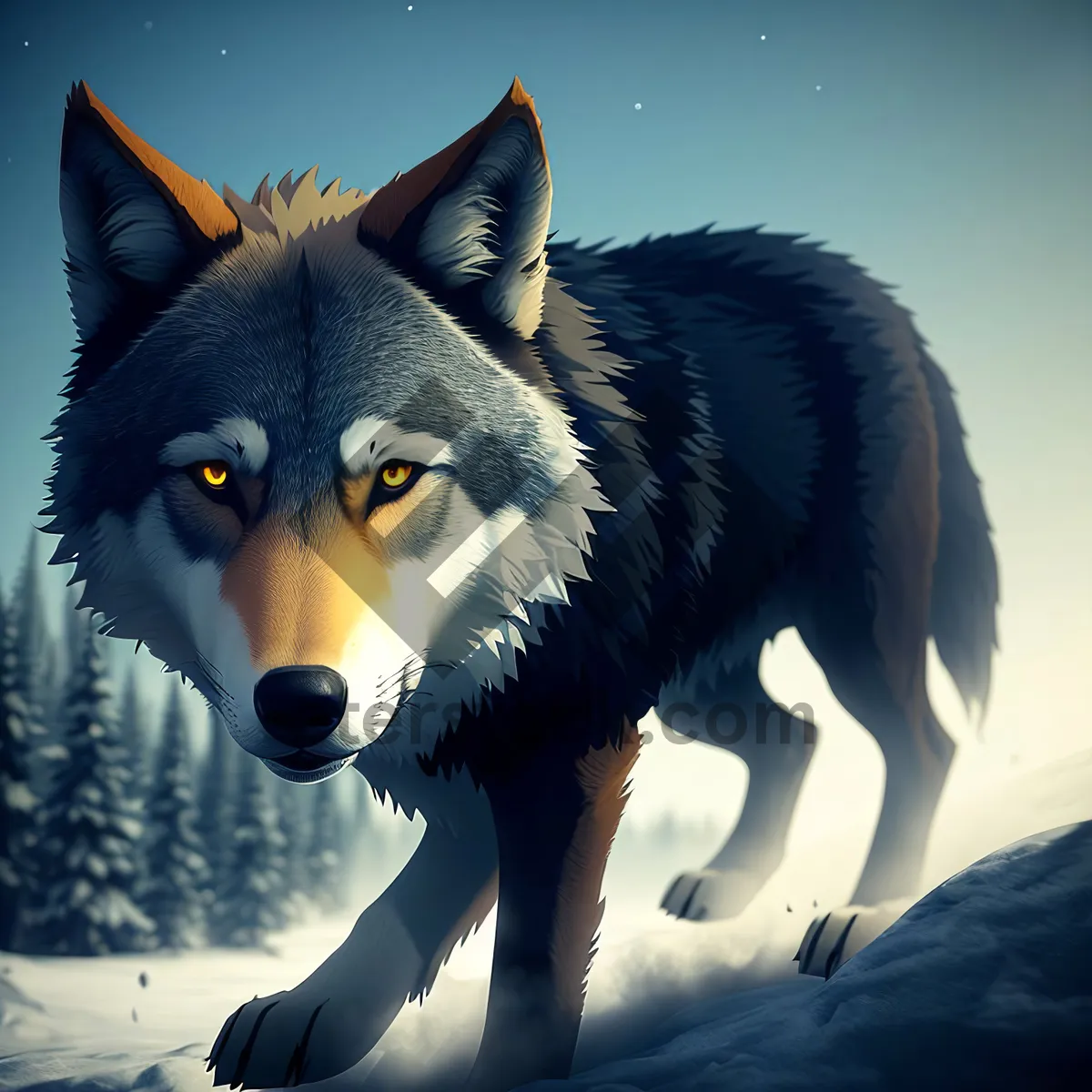 Picture of Majestic Timber Wolf with Piercing Winter Eyes