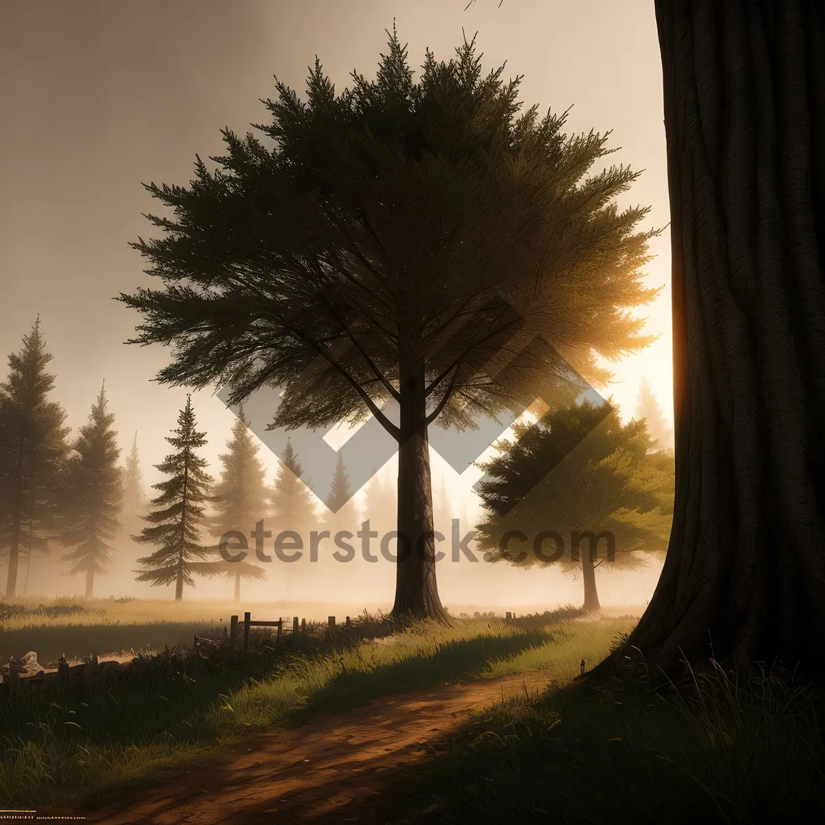 Picture of Majestic woodland sunset over lush countryside