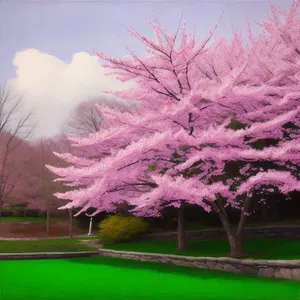 Colorful Autumn Landscape with Western Redbud Tree