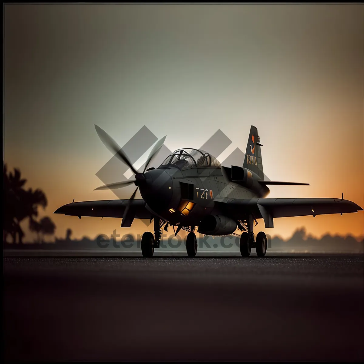 Picture of Propeller-driven military aircraft soaring through the sky.