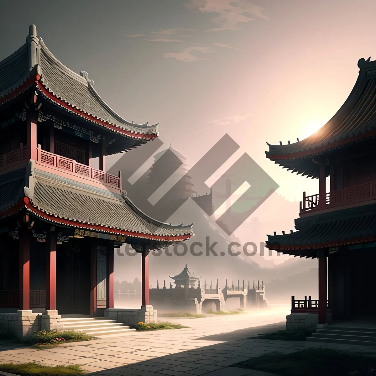 Picture of Serene Oriental Pagoda in Ancient Chinese City