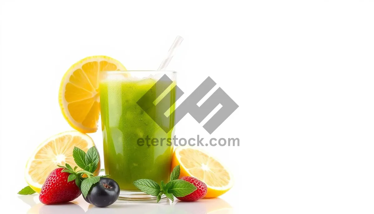 Picture of Refreshing citrus tea with ice and lemon slice.