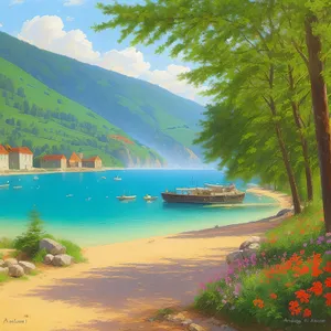 Serene Lakeside Landscape With Majestic Mountains