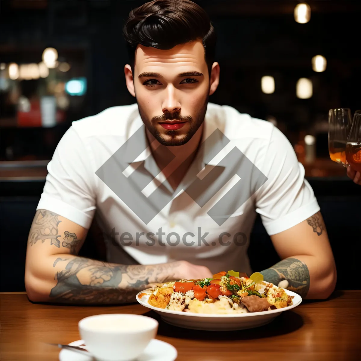 Picture of Happy couple enjoying meal at restaurant table
